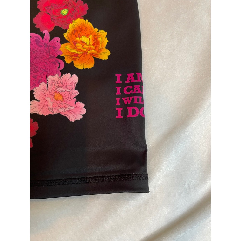 KALI Miami Fitwear Black Floral Motivational Capri Leggings 2X I Am I Can I Will - Picture 5 of 11